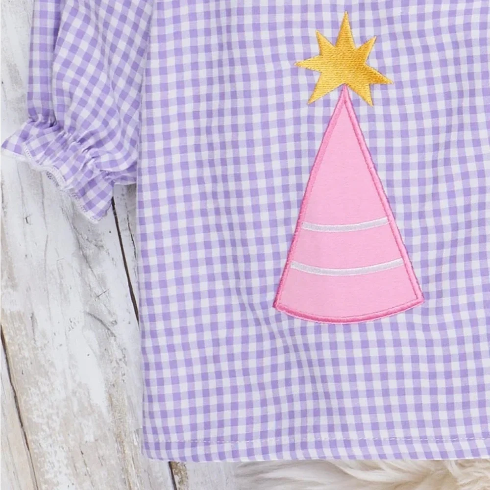 Party Hat Hand Smocked Purple Gingham Dress Birthday Party Bow NWT Girls Size 4